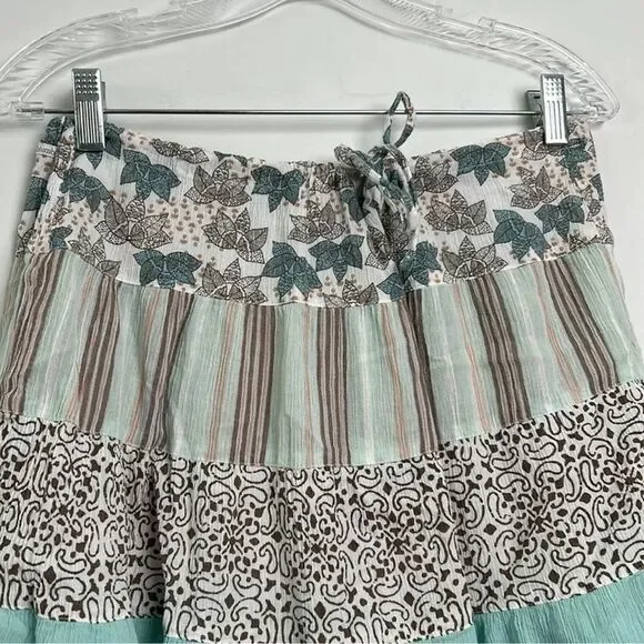 Columbia Spring Boho 100% Cotton Gauze Tiered Mini Skirt Blue Brown Size M - Picture 4 of 11